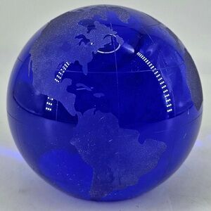 Cobalt Blue Glass Globe Sculpture - Home Art
